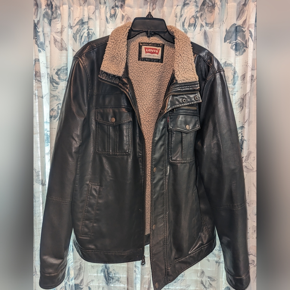 Faux Leather Trucker's Coat
